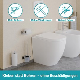 WEISSENSTEIN Toilettenpapierhalter Edelstahl ohne Bohren - WC-Rollenhalter selbstklebend - 16 x 5,5 x 8 cm