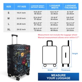 BBKON Luggage Covers Suitcase Cover Protector, Travel Luggage Protective Cover Suitcase Cover Washable Elastic Dustproof Travel Accessories (World Marks, S(18-21inch Suitcase))
