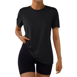 BLMFAION Women Workout Tops Short Sleeve Gym Shirts Summer Athletic Yoga Loose Fit Tshirts (Black,Medium)