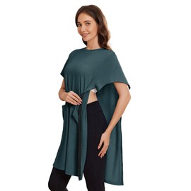 Deyeek Women's Post Shoulder Surgery dress Tear Away Short Sleeve Full Open Side Snap Adaptive Clothing with Pockets Lake Green