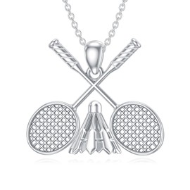 PROESS Badminton Necklace for Women 925 Sterling Silver Badminton Pendant Necklace Sports Jewelry Gifts for Women