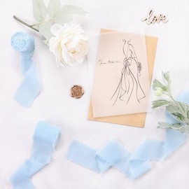 Socomi Dusty Rose Handmade Fringe Chiffon Silk Ribbon 1-3/4" x 7Yd 4 Rolls Frayed Ribbons for Wedding Invitations Bridal Bouquets Wrapping