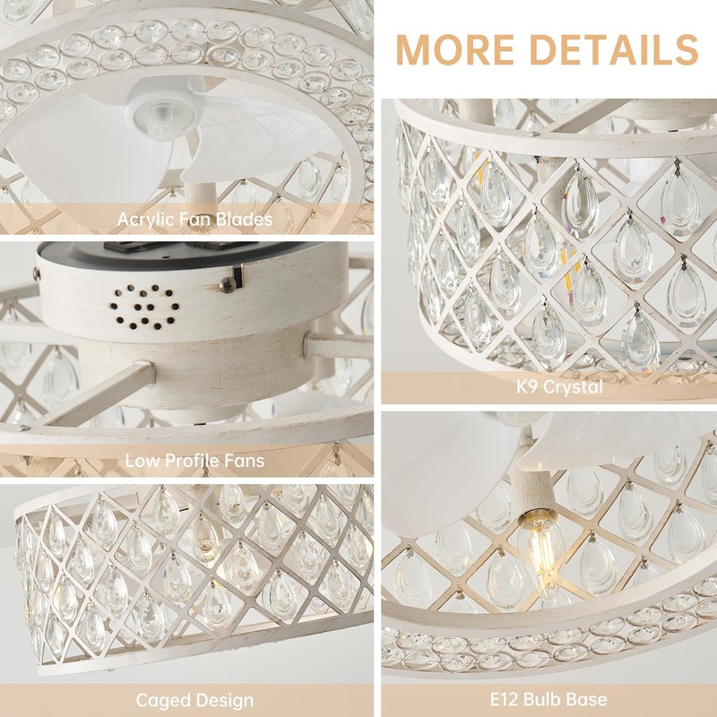18 Inch Caged Ceiling Fans with Lights, Low Profile Ceiling