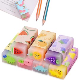 LIKENNY Erasers Elementary School Cute Dinosaur Fruit Pencil Erasers for Kids Learning Writing Office DIY Drawing Stationery Classroom Reward Prizes(Random Color)