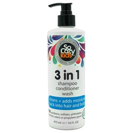 SoCozy 3in1 Shampoo + Conditioner + Body Wash For Kids Hair Cleans and Adds Moisture Back, Kiwi, 16 Fl Oz