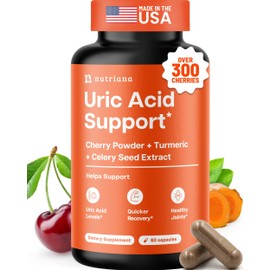 3 in 1 Uric Acid Flush Cleanse – Tart Cherry Extract with Turmeric & Celery Seed Supplement Purge - Feet and Joint Support - 60 Veggie Capsules