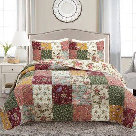 Cozy Line Home Fashions 100% Cotton Luxury Floral Paisley Burgundy Red Patchwork Reversible Quilt Bedding Set, Coverlet, Bedspread (Antique Chic, King - 3 Piece)