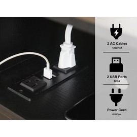 Labcosi Mid Century Modern Nightstand with Charging Station, Black End Table, Bedside Tables for Living Room and Bedroom, Natural Wood Side Table with Storage Drawer