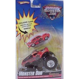 Hot Wheels Monster Jam Monster Duo CAPTAIN'S CURSE 1:64 Scale Collectible Truck with Hot Wheels JADED Car
