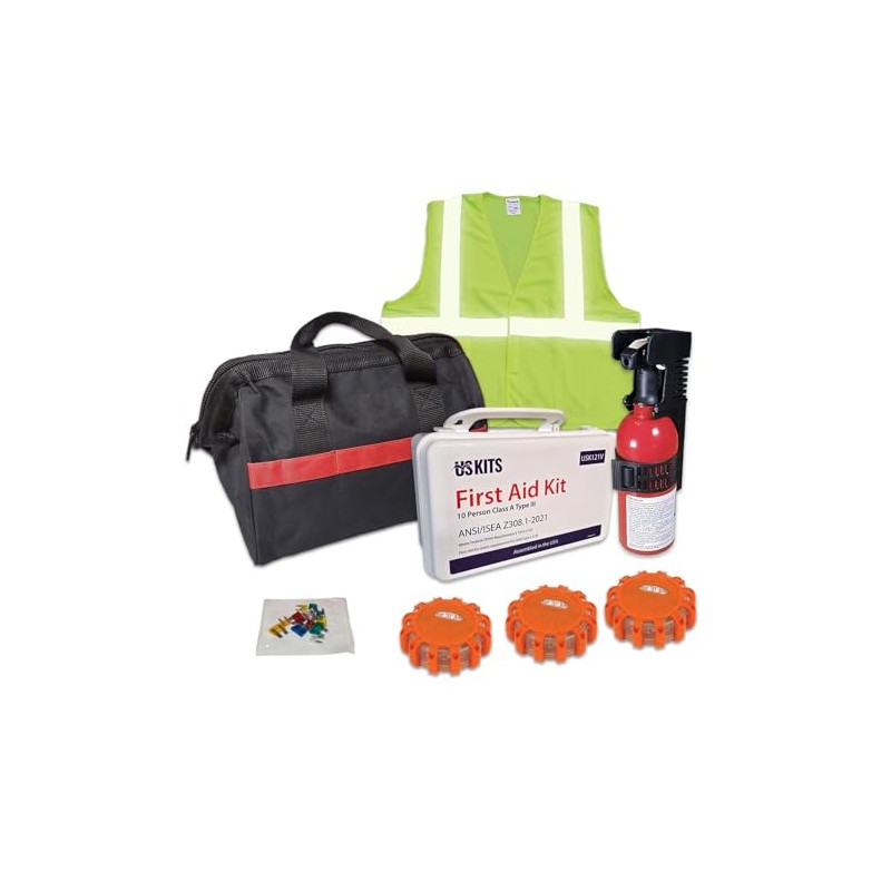 USKITS Roadside Safety Kit with DOT and OSHA Compliant Items