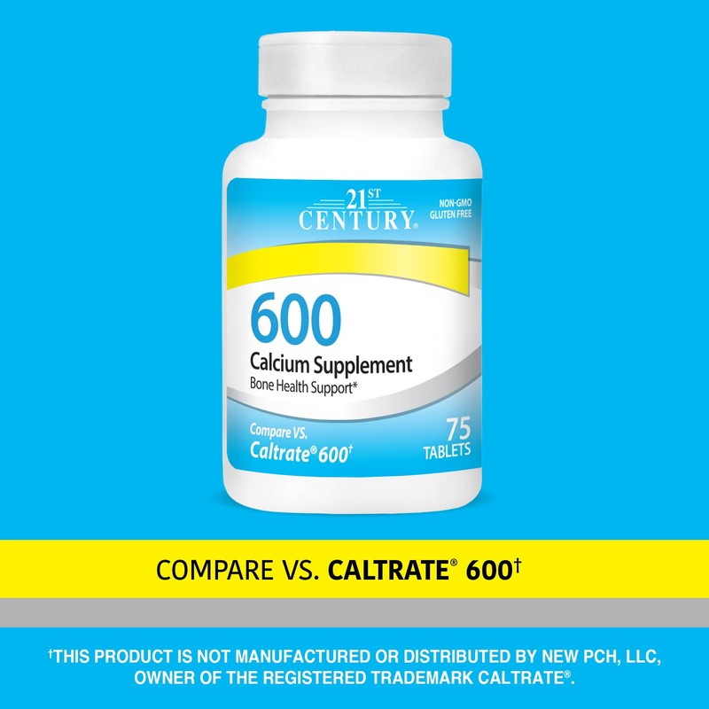 21st Century Calcium 600 mg Supplement (75 Tablets), Vegan-Friendly Bone