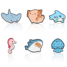 Sea Animal Brooch Pin,Set of 6 Ocean Animal Enamel Pins Shark Seahorse Axolotl Jellyfish Brooch Backpack Pins Badges for Birthday Girls Boys Kids Clothes Scarf Backpack Accessories Party Gift