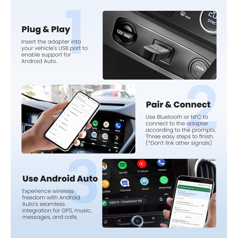 ByteWave Android Auto Wireless Adapter, 2025 NFC Convert Wired to