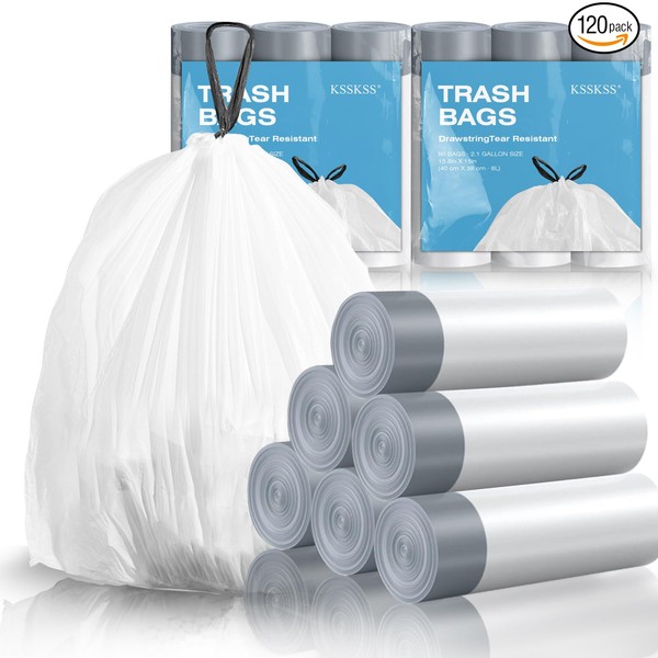 120 Counts 1.6 Gallon Mini Drawstring Trash Bags, Small Garbage
