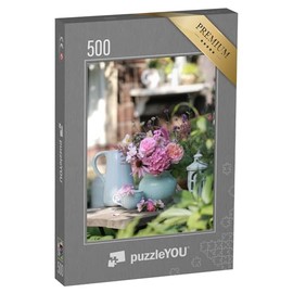 puzzleYOU: Puzzle 500 Piece "Pink Flowers in Beautiful Ceramic" - Garden Puzzle Collection