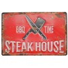 Steakhouse BBQ Retro Tin Sign, Embossed Grill Space, Kitchen Sign,