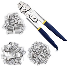 SPEEDWOX 10 Inches Crimping Pliers with 180 Pcs Aluminum Double Barrel Ferrule Crimping Loop Sleeves Wire Rope Crimping Tool with Ergonomic Handle up to 2.2mm