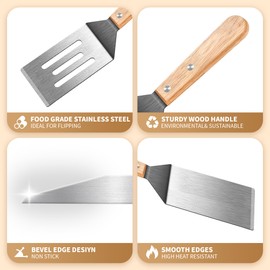 Metal Spatulas for kitchen Use, Professional Serving Spatula with Heat Resistant Wooden Handle, 10.04 Inch Stainless Steel Spatula Ideal for Pancakes, Eggs, Griddle Scraper or Desserts