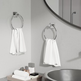 RUACQ Towel Ring for Bathroom 2pcs,Square Base Hand Towel Holder Hangers Wall Mount,Heavy Duty,Stainless Steel(Chrome)