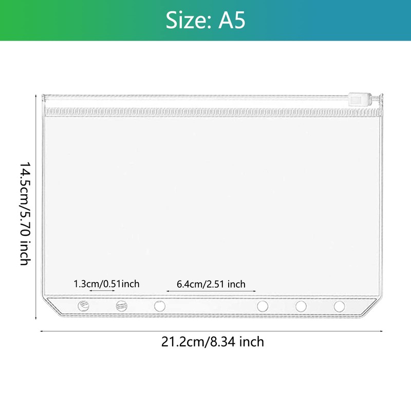 EKKONG A5 Binder Pockets, 6 Holes Zip Folder, Waterproof, Zip