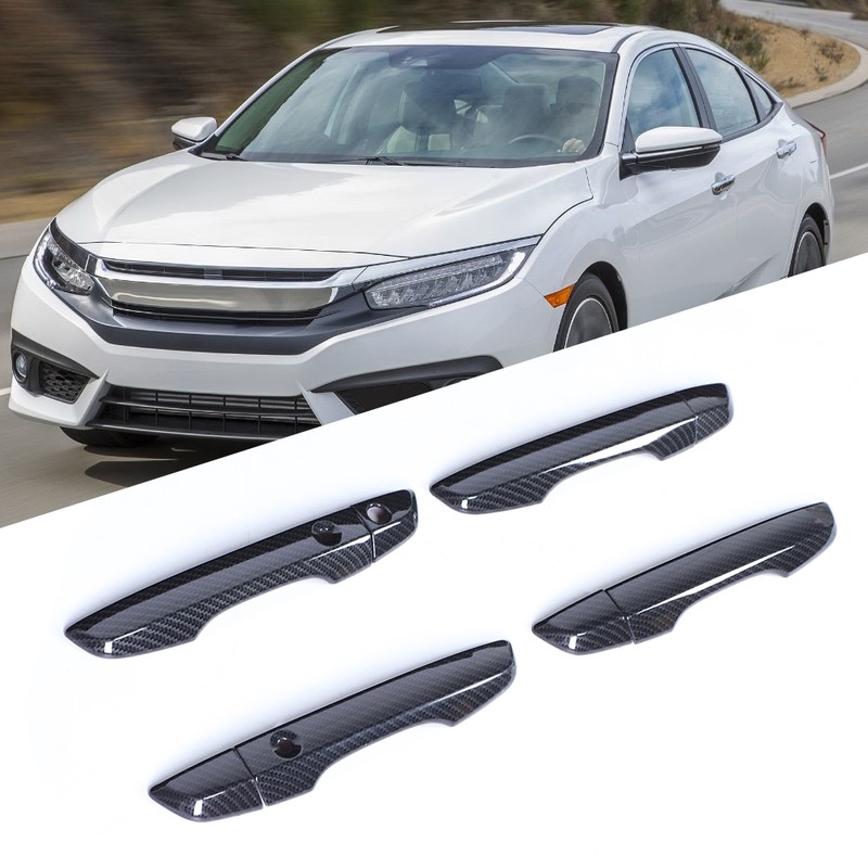 8pcs Smart Exterior Door Handle Cover Trim Carbon Fiber Style