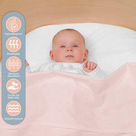 Pizuna Flat Baby Crib Sheets 120x150cm Light Pink, 400 Thread Count 1pc 100% Long Staple Combed Cotton Flat Bed Sheets For Babies With Stylish 5cm Hem (Crib Bed Sheets)