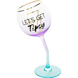Pavilion Gift Company Let's Get 11 Oz Purple Ombre & Gold Unique Tipsy Stemmed Wine Glass, 1 Count (Pack of 1)