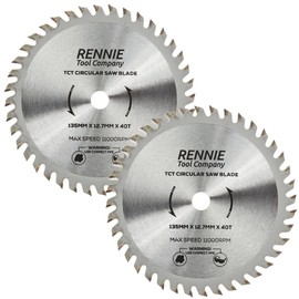 2 Pack - 135mm x 12.7mm (10mm) Bore x 40T TCT Circular Saw Blades. Wood Cutter Blade. Fits Bosch, Makita, Dewalt Saw Etc. Wood Saw Blade 40 Teeth