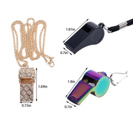 GIN GEOMIR 3-Pack Loud Sports Whistles with Lanyards - Ideal for Coaches, Referees, and Officials - Durable Plastic, Stainless Steel and Stylish Crystal Designs
