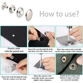220pcs Snap Fastener Kit, BetterJonny 15mm Heavy Duty Brass Canvas Snap Button Stainless Steel Press Stud Cap with 3 Setting Tools for Boat Bag Leather DIY Craft