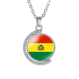vmcoatdu Bolivia National Flag Double Sided Rotation Necklace Gift Men Women Stainless Steel Glass Necklace (Bolivia)