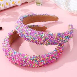 Beaupretty 2pcs Padded Headbands Glitter Headband For Women Wide Non-Slip Hairband Candy Hair Accessories for Holiday Events