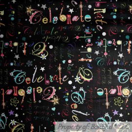 Signature BonEful FABRIC FQ Cotton Quilt Black Rainbow Celebrate Holiday Xmas Word Party S