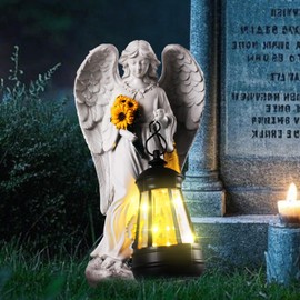 JJALIGHTS Solar Garden Decor Statues 8.8" Resin Angel Figurines Featuring Sunflowers Waterproof Angel Decor for Outside Yard Patio Porch Decoration Gift for Mom Grandma
