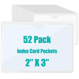 Xioyidun 52 Pack Adhesive Pockets 2x3 Inch Labels for Storage Bins Clear Plastic Index Card Holder, Label Holder with Top Open for Loading Tote Labels for Organizing Bins Box Drawer