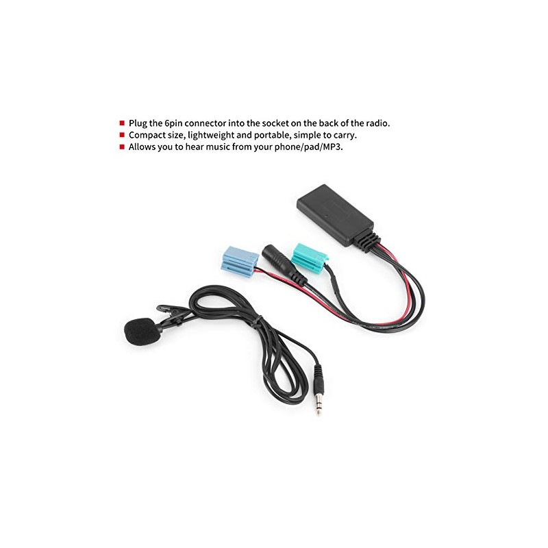 Qiilu Bluetooth Audio Cable 6 Pin Car Stereo Aux-in Adapter
