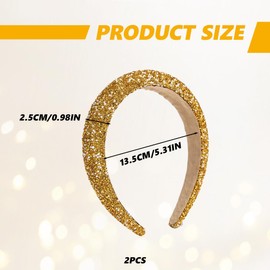 Headband with Rhinestones, 2 Pieces Glitter Headband Women's Gold, Women's Headband Glitter Rhinestone, Headband Women's Wide Glitter, Rhinestone Headband Wide Girls, Bridal Hair Accessories