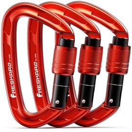 FresKaro 25kn Climbing Carabiners Screw Locking Carabiner Clips, Heavy Duty Carabiner for Rock Climbing, Rappelling, Hunting, or Survival Gear kit, Gym Equipment, Cerfified UIAA Carabiner Red