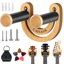 CAHAYA Guitar Wall Mount Hanger Guitar Hook Stand Width Adjustable Smiling U-Shaped with 5 Picks and 1 Pick Holder Bag for Acoustic Electric Guitar Bass Banjo Ukulele Mandolin, Model CY0297