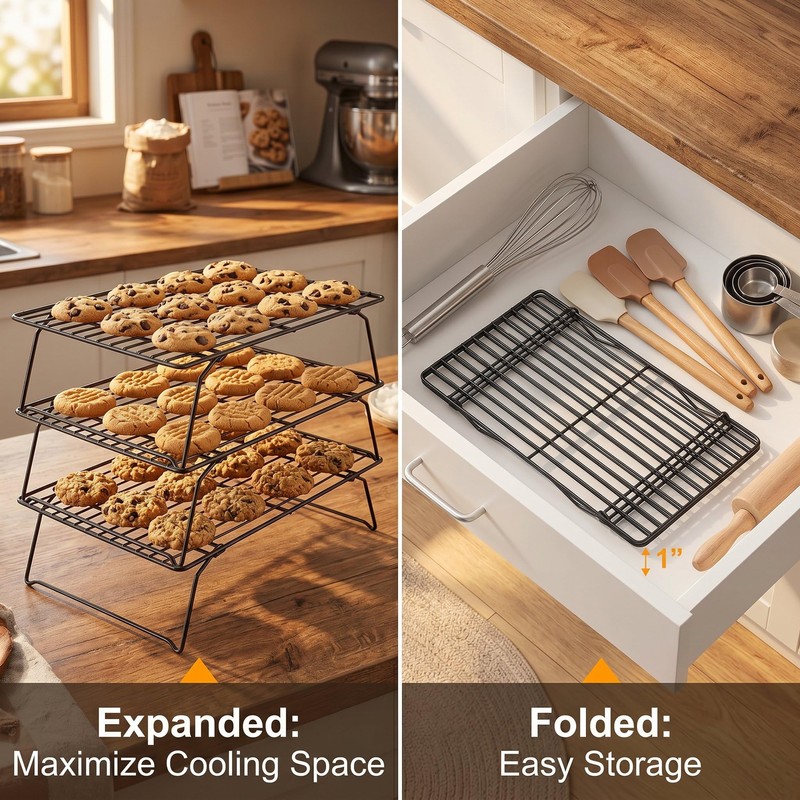 Cooling Racks for Baking, 3-Tier Stackable Wire Cooling Rack Set