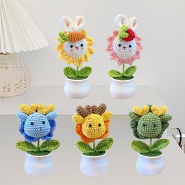 Crochet Flowers,Knitted Flowers,Crocheted Flowers,Hand Crocheted Little Dragon Man/Little Rabbit,Mini Potted Knitted Ornament,Used For Home Office Desktops,Car Decorations