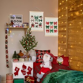 Christmas Wall Decor Poster Hanger Frame, Christmas Bows Decoration,Christmas Wall Decorations,Coquette Wall Decor, Bow Wall Decor Bedroom, Christmas Wall Decor for Bedroom Home Office, 12x16 Inch