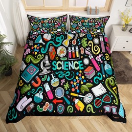 Kids Graffiti Pattern Duvet Cover for Boys Girls Hip Hop Style Comforter Cover Science Theme Bedding Set Colorful Bedspread Cover Ultra Soft Room Decor Full Size Bedclothes Zipper