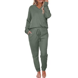 Becotal Womens Pajama Sets Waffle Knit 2 Piece Lounge Sets Sleepwear Loungewear Pjs Sets Long Sleeve Maternity Postpartum Pajamas Sleep Set Army Green L
