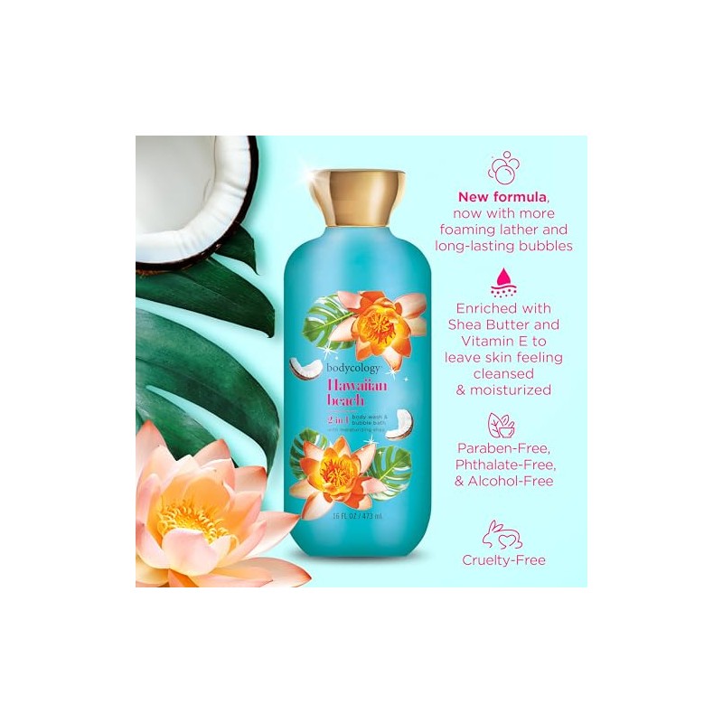 Bodycology 2-in-1 Body Wash & Bubble Bath, Hawaiian Beach, 16