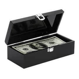 Hipiwe Cash Box Money Holder Black Cash Organizer Money Storage Box Single Row Currency Tray Acrylic Piggy Bank for Cash Storage with Secure Latch