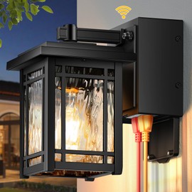 OPAXIS Porch Light with GFCI Outlet, Black Dusk to Dawn Outdoor Wall Light, Exterior Sconce Light Wall Mount, Waterproof Outdoor Garage Lighting Fixtures, Modern Outside Wall Lantern for House, Coach