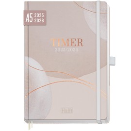 Häfft - Timer Deluxe 2025/2026 A5 "Soft Beige" (Aug 25 - Sep 26) Hardcover School Planner, School Planner, Student Planner, Semester Planner - Sustainable and Climate Friendly