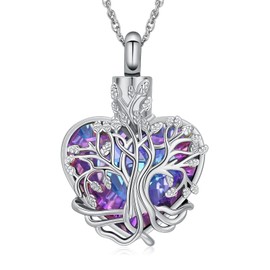 QGJNSGC Tree of Life Urn Necklace for Ashes Heart Cremation Jewellery Crystal Ash Pendant Memorial Jewellery Gifts for Women from Loved Ones, Gemstone