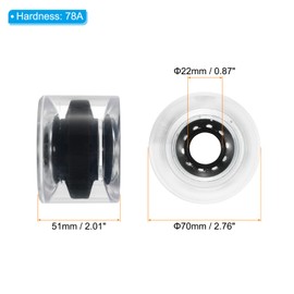 PATIKIL 70mm 78A Longboard Wheel Soft, 4 Pack Cruiser Wheels Street Wheels for Skateboards Skateboard Wheel Replacement PU, Clear Black